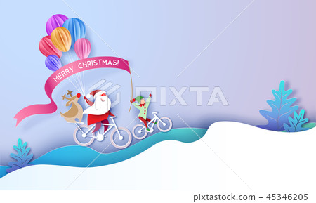Merry Christmas design card with Santa and elf 45346205