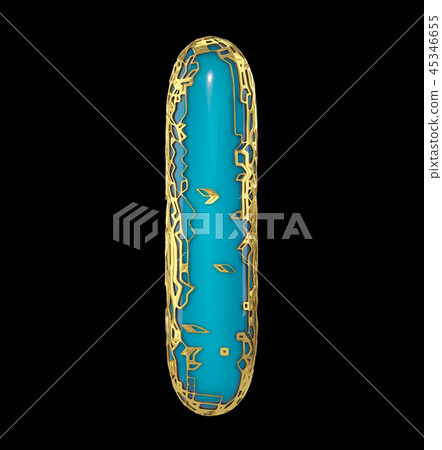 Golden shining metallic 3D with blue paint symbol capital letter I - uppercase isolated on black. 3d 45346655