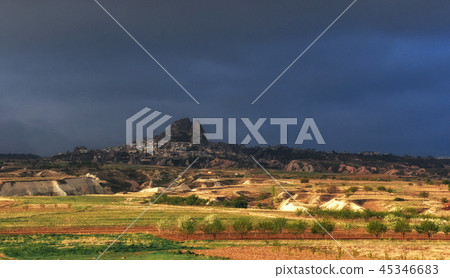 picturesque landscape with a volcanic canyon in storm weather picturesque landscape with a volcanic canyon in storm weather 45346683