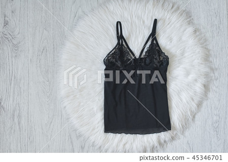 Fashionable concept. Black lace pyjama vest Fashionable concept. Black lace pyjama vest 45346701