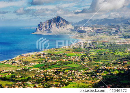 Spring panorama of sea coast city Trapany. Sicily, Italy, Europe Spring panorama of sea coast city Trapany. Sicily, Italy, Europe 45346872