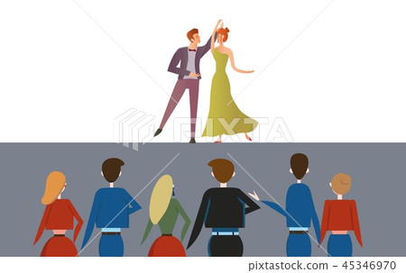 Couple dancing on the stage in front of the audience. Dance club competition, ballroom. Colorful 45346970