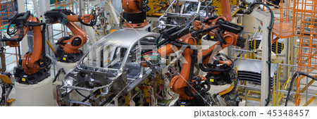 welding of car body. Automotive production line. long format. Wide frame welding of car body. Automotive production line. long format. Wide frame 45348457