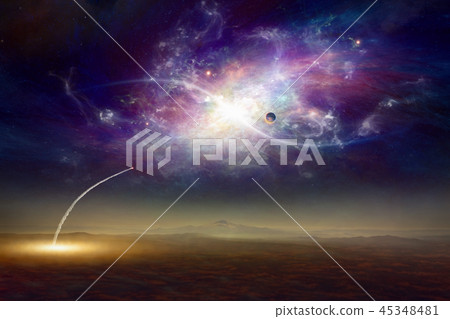 Fantastic background, space shuttle taking off 45348481