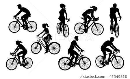 Bicycle Riding Bike Cyclists Silhouettes Set Bicycle Riding Bike Cyclists Silhouettes Set 45349858