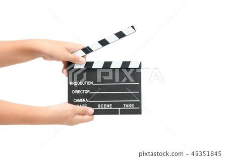 Little girl holding movie clapper isolated 45351845
