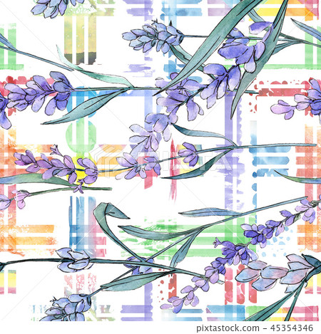 Purple lavender. Floral botanical flower. Watercolor background illustration set. Seamless 45354346