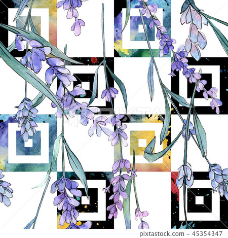 Purple lavender. Floral botanical flower. Watercolor background illustration set. Seamless 45354347