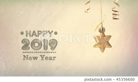 Happy New Year 2019 message with a hanging star 45356680