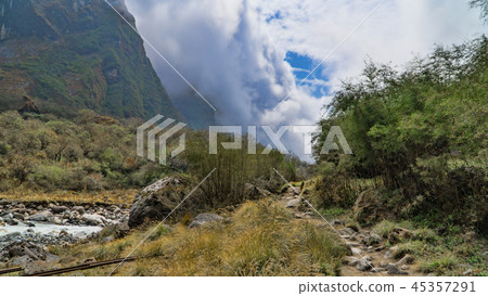 Beautiful view of nature on a trekking trail to the Annapurna base camp, the Himalayas, Nepal 45357291