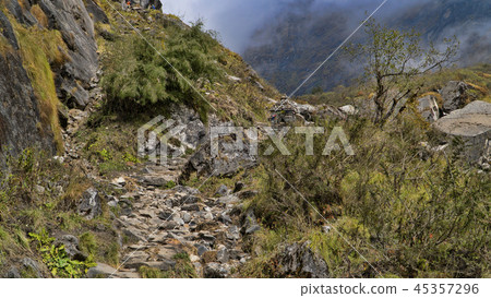 Beautiful view of nature on a trekking trail to the Annapurna base camp, the Himalayas, Nepal Beautiful view of nature on a trekking trail to the Annapurna base camp, the Himalayas, Nepal 45357296
