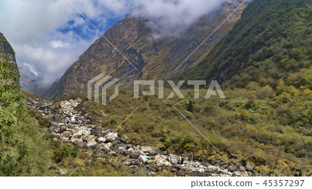 Beautiful view of nature on a trekking trail to the Annapurna base camp, the Himalayas, Nepal 45357297