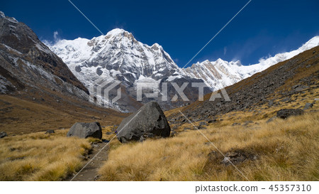 Himalayas mountain landscape in the Annapurna region. Annapurna peak in the Himalaya range, Nepal 45357310