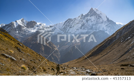 Himalayas mountain landscape in the Annapurna region. Annapurna peak in the Himalaya range, Nepal 45357313