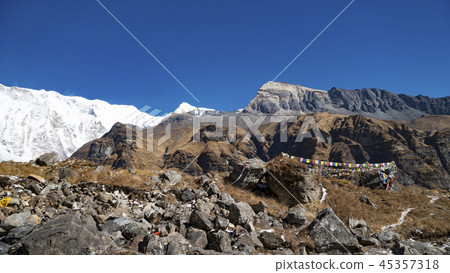 Himalayas mountain landscape in the Annapurna region. Annapurna peak in the Himalaya range, Nepal 45357318