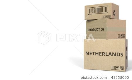 PRODUCT OF NETHERLANDS text on cartons, blank space for caption. 3D rendering PRODUCT OF NETHERLANDS text on cartons, blank space for caption. 3D rendering 45358090