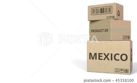 PRODUCT OF MEXICO caption on boxes. 3D rendering 45358100