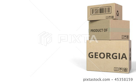 PRODUCT OF GEORGIA text on cartons, blank space for caption. 3D rendering 45358159