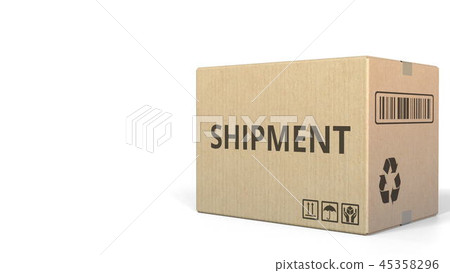 Carton with SHIPMENT text. 3D rendering Carton with SHIPMENT text. 3D rendering 45358296