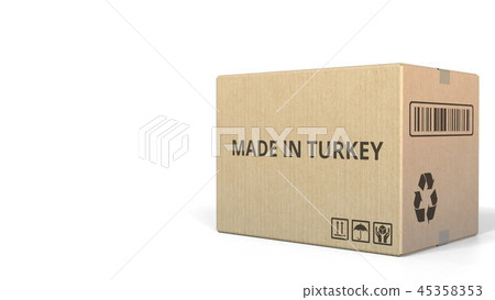 Carton with MADE IN TURKEY text. 3D rendering 45358353