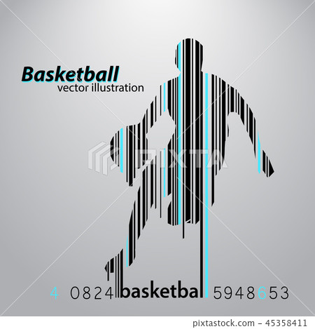 Silhouette of a basketball player and barcode. Silhouette of a basketball player and barcode. 45358411