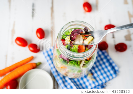 Top view of healthy salad in a jar 45358533