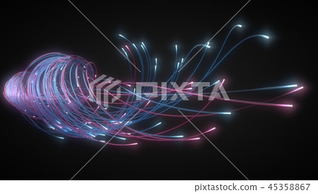glowing fiber optic strings in dark. 3d illustration 45358867