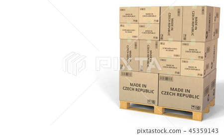 Warehouse cartons with MADE IN CZECH REPUBLIC text. 3D rendering Warehouse cartons with MADE IN CZECH REPUBLIC text. 3D rendering 45359143