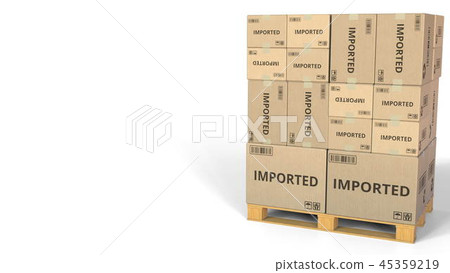 Cartons with IMPORTED text. Conceptual 3D rendering Cartons with IMPORTED text. Conceptual 3D rendering 45359219