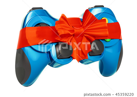 Gamepad with ribbon and bow, gift concept Gamepad with ribbon and bow, gift concept 45359220