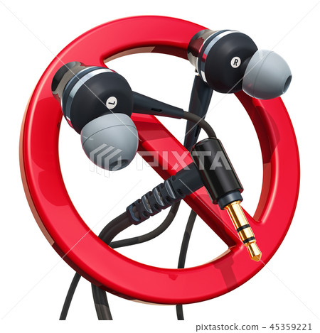 Forbidden symbol with earphones. 3D rendering Forbidden symbol with earphones. 3D rendering 45359221