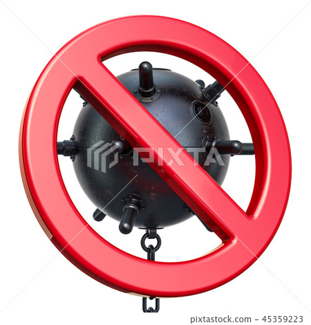 Forbidden sign with naval mine, 3D rendering 45359223