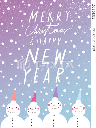 Christmas greeting card with cute snowmen Christmas greeting card with cute snowmen 45359307