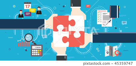 Hands holding puzzle pieces and icons business. Hands holding puzzle pieces and icons business. 45359747