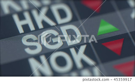 Increasing Singapore Dollar exchange rate indicator on computer screen. SGD forex ticker. 3D Increasing Singapore Dollar exchange rate indicator on computer screen. SGD forex ticker. 3D 45359917