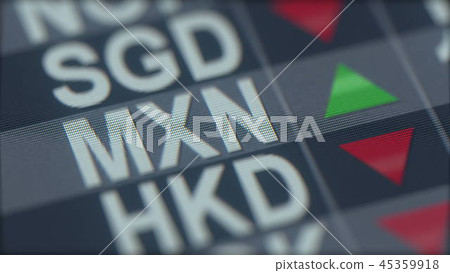 Increasing Mexican peso exchange rate indicator on computer screen. MXN forex ticker. 3D rendering 45359918