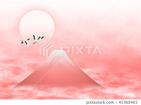 Tsuru 2 feather flight first sunrise Mt. Fuji copy space Background material 45360465