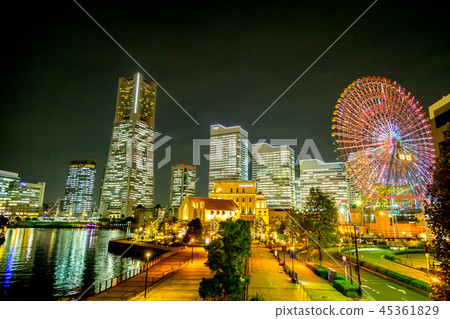 Typical Yokohama night view seen from canal park Typical Yokohama night view seen from canal park 45361829