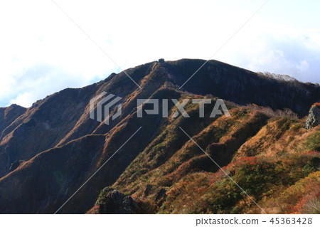 通往Tohoku Iidosan頂部的道路從Mt. Mt.Midunitake避難所的視圖 45363428