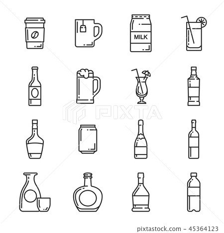 Drinks bottle, cup and mug vector icons 45364123