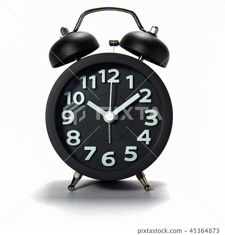 Black alarm clock on white background Black alarm clock on white background 45364873