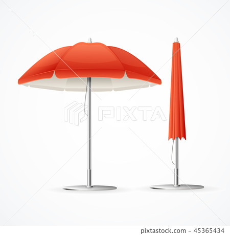 Realistic 3d Detailed Red Summer Cafee Umbrella Set. Vector 45365434