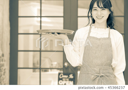 Cafe woman working sepia 45366237