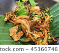 Chicken liver Thai salad on banana leaf 45366746
