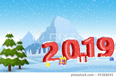 Christmas landscape background with snow and tree 45368045