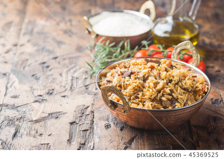 Lamb pilaf in a bowl 45369525