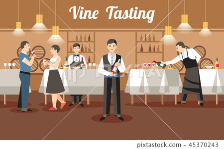 Wine Tasting Concept. Vector Flat Illustration. Wine Tasting Concept. Vector Flat Illustration. 45370243