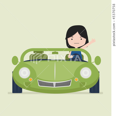 Small girl driving Green car vector illustrator 45370758