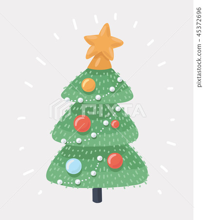 Christmas tree with decor toys and golden star - Stock Illustration ...