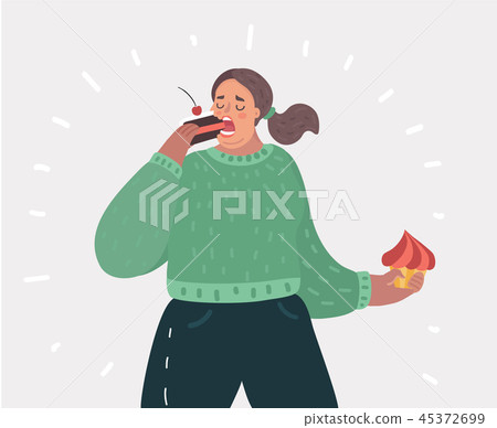 Fat woman with cake food on her hands 45372699